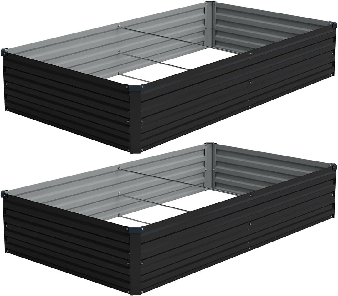 Vengarus 2PCS 6x3x1ft Galvanized Raised Garden Beds Kit,Planter Box Black