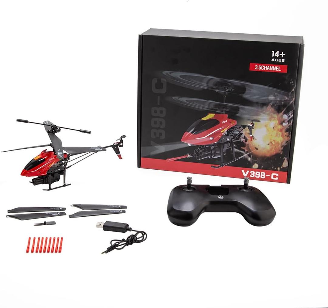 WL V398-C Missile Aircraft RC Helicopter Military, 2.4G 4CH Dual-Blade Remote Control Helicopter for Adults with Adjustable Left/Right Hand Throttle RC Armed Helicopter Toy -RTF