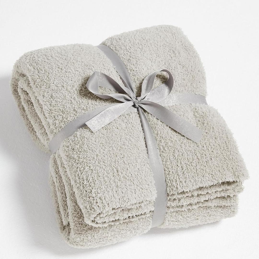 CYMULA Knit Throw Blanket for Couch Light Grey - Super Soft Lightweight Plush Fuzzy Fluffy Warm Cozy Blankets and Throws for Sofa Bed, 50 x 60 inches