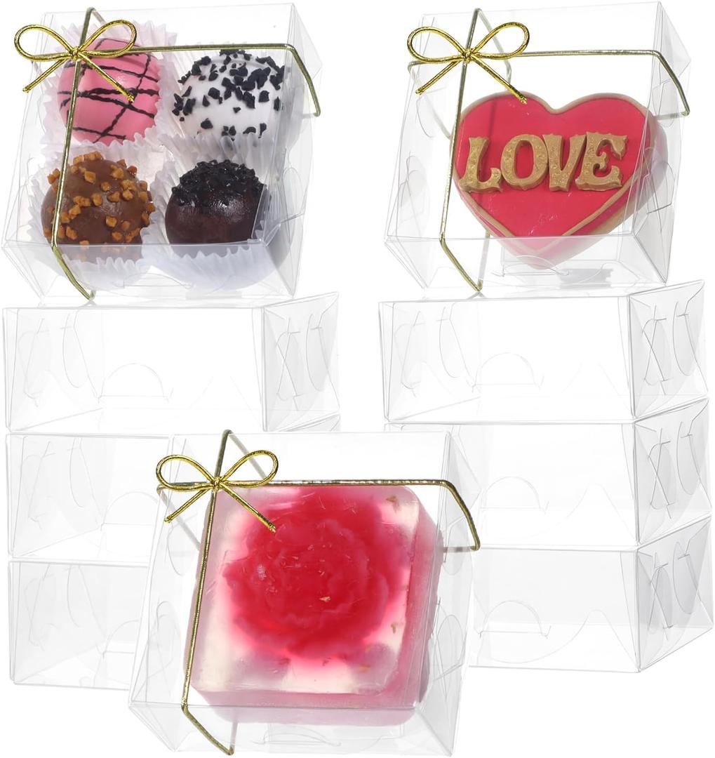 3,2"X3.2"X1.5" 25PCS Clear Mini Cookie Boxes Soap Boxes Chocolate Truffle Boxes for 4, Mini Bakery Boxes for Brownie,Chocolate covered Cherries,Macaron & More