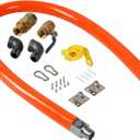HUOYANSHE-48" Commercial and Mobile Gas Hose Safety Connector Kit with 2 Elbows, Quick Disconnect-3/4, Flexible Gas Line,Brass Valve, Restraining Devices for Kitchen Equipment and Power Generator