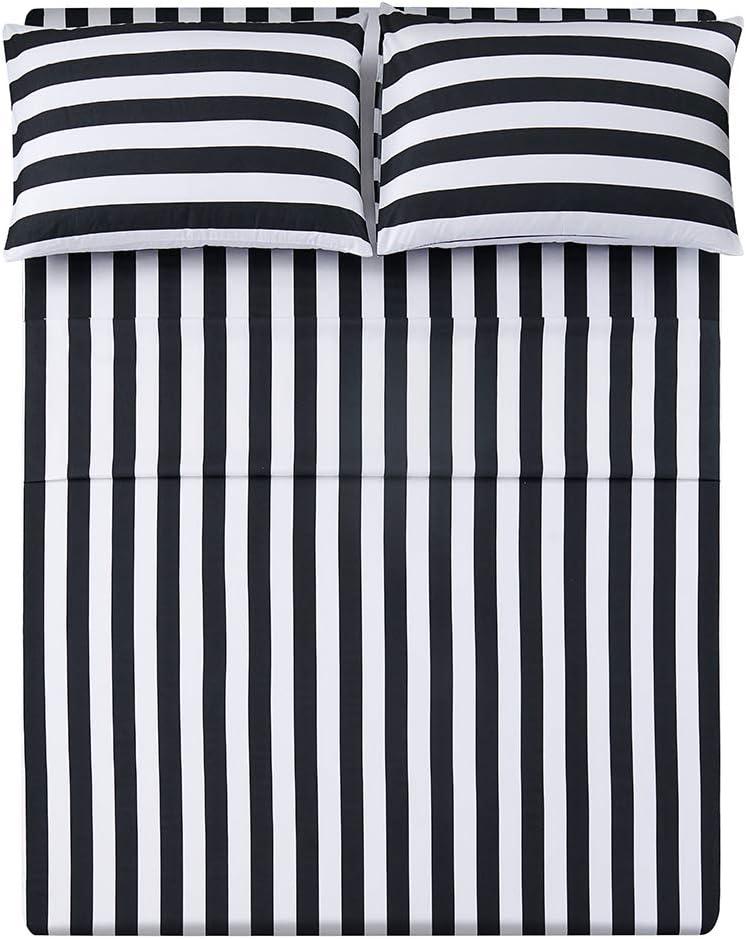 Best Season Queen Size Stripe Sheet Set-4 Piece Super Soft Microfiber Bedding-Deep Pocket, Stain, Fade & Wrinkle Resistant(Black&White)