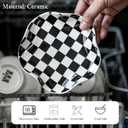 Spoon Rest for Stove Top, 5.3in Checkered Spoon Holder Utensil Rest, Ceramic Spoon Rests for Coffee Bar, Kitchen Gadget Cooking Gift for Housewarming (Black & White Pattern)