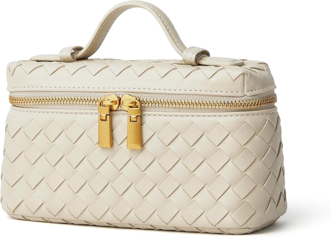 DAILANDO Small Woven Crossbody Purse for Women Designer Mini Top Handle Tote Box Bag With Long Detachable Shoulder Strap (Beige)