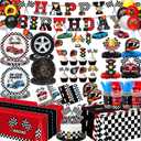 Race Car Birthday Party Decorations Cars Birthday Decorations - Plates, Napkins, Cups, Banner, Hanging Swirls, Tablecloths, Balloons, Honeycomb Centerpieces for Boys Car Decorations, Serves 24