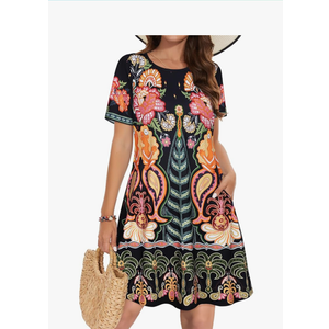 Summer Dresses for Women Casual Tshirt Short Sleeve Floral Sundress Beach Cover Ups with Pockets
Size -XL