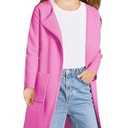 Haloumoning Girls Open Front Cardigan Casual Long Sleeve Knit Sweater Kids Fall Solid Cute Outerwear Coat, 13-14Y, Pink