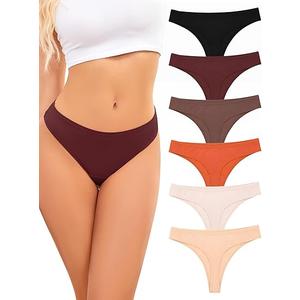 ANSUKOO Cotton Thong Underwear for Women 6 Pack,Ladies Comfortable Panties,Woman Breathable Soft Panty Tangas,Mid Rise Undies (S, Assorted)