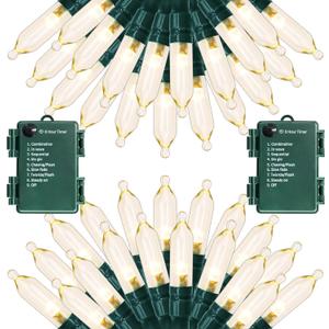 Battery Operated Christmas Lights, 28Ft 80 LED String Lights 8 Modes with Timer Mini Lights for Indoor Outdoor Wreath Wedding Party Garden Home Decor, Waterproof, Warm White2 Pack