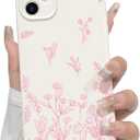 NITITOP Compatible with iPhone 12 Case Cute Flowers Floral Plant Pattern for Women Girls Trendy Slim Fit TPU Bumper Silicone Shockproof Full Camera Protection Cover - Pink and White