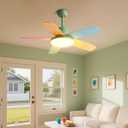Modern Colorful Ceiling Fan with Light Remote 6 Speed Quiet 36in Ceiling Fans 60W LED 3-Color Changing Green Ceiling Fan Light for Kids Room Bedroom Nursery Living Room Playroom