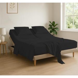 Cottingon 4 Piece Flex Head King Sheet Set, Top 34 Inch Split Sheets for Sleep Number Adjustable Beds, Soft Breathable 100% Egyptian Cotton, Fits Upto 16" Deep Mattress 78"X80"+ 34", Black Cottingon 4 Piece Flex Head King Sheet Set, Top 34 Inch Split Sheets for Sleep Number Adjustable Beds, Soft Breathable 100% Egyptian Cotton, Fits Upto 16" Deep Mattress 78"X80"+ 34", Black