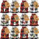Aviski 36PCS Cotton Medium Christmas Drawstring Candy Treat Bags Buffalo Plaid Xmas Xmas Christmas Fabric Goody Gift Sacks Reusable Gift Wrapping Bags Holiday Party Favors - Red/White