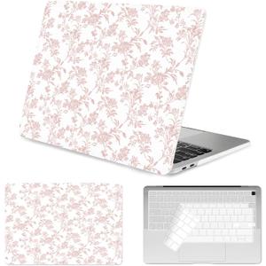 Seorsok Compatible with MacBook Air 13 Inch Case 2022 2021 2020-2018 Release A1932 A2179 M1 A2337 Touch ID,Elegant Sage Pink Flower Plastic Hard Shell Case with Keyboard Cover,Blooming Floral