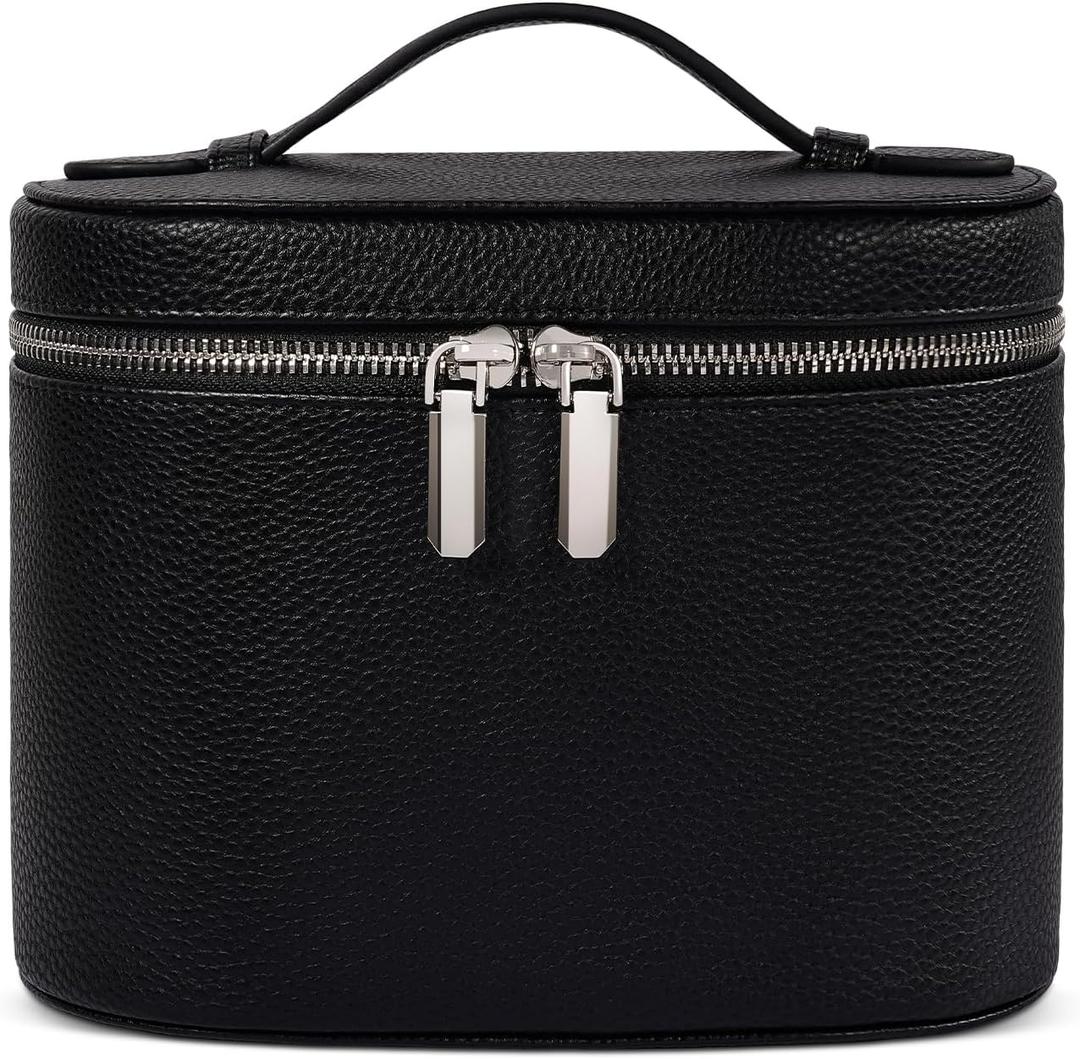 Makeup Bag, Travel Make up Case with Compartments and Handle, Portable Cosmetic Organizer Bags,Toiletry Bag for Women (M(7.6*5.5*6 in), black(7.6*5.5*6 in))