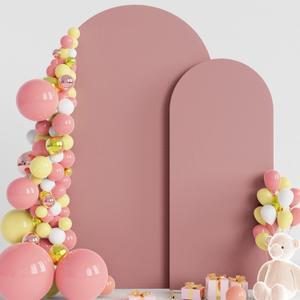 Wokceer Wedding Arch Cover 7.2FT, 6FT Spandex Fitted Wedding Arch Stand Covers 2 Set Round Top Chiara Arch Backdrop Stands Cover for Birthday Party Ceremony Banquet Decor Light Dusty Rose