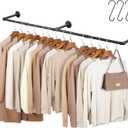 66.1" Industrial Pipe Clothing Rack, Wall Mounted Clothes Rack for Hanging Clothes, Detachable Space-Saving Heavy Duty Iron Garment Rail for Closet Storage 3 Base, Black