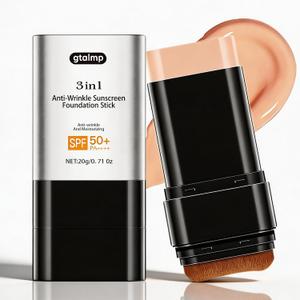 3 x Foundation Stick with Brush, SPF 50, Hydrating Anti Wrinkle Non-Sticky Matte Finish Sun Protection for Face and Body, Long-lasting Travel Size Korean Skin Care Sun Stick (Medium, 0.71oz)