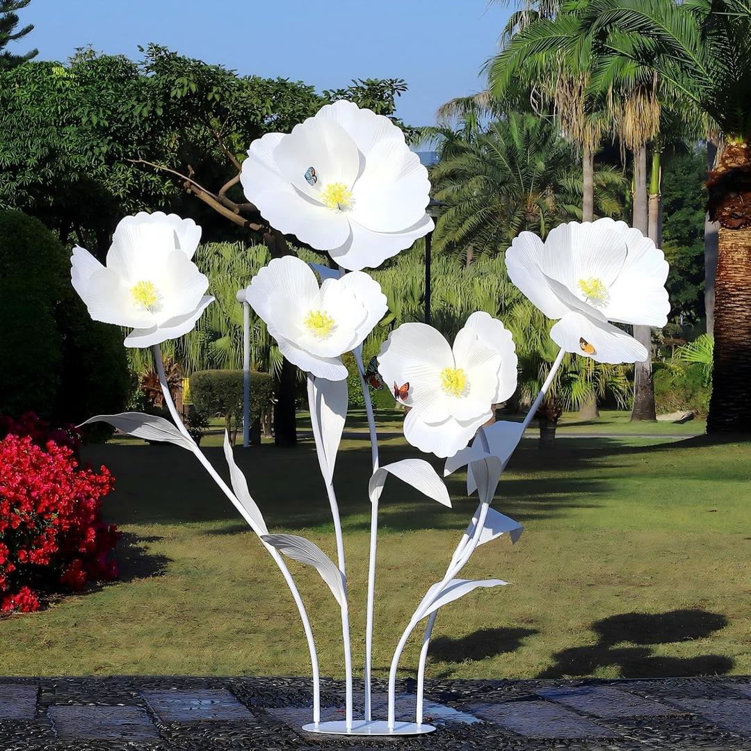 5 Pcs Giant Flower for Decoration 5.8 Ft Large Felt Fabric Artificial Flowers Standing Floral Life Size Flower Decor for Wedding Birthday Parties Gardens Hotels Offices HomeWhite