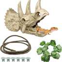 Tfwadmx Bearded Dragon Tank Accessories Resin Dinosaur Triceratops Skull Skeleton Reptiles Hideouts Cave Vines Leaves Aquarium Decorations for Lizards,Chameleon,Snake,Spider,Gecko