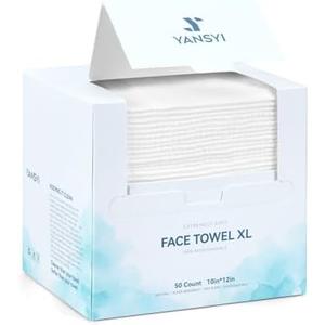 Pack of 3 Yansyi Face Towels XL, 80g/m² Extra Thick, 10"x12" Ultra soft Biobased Cleansing Cloth, Diposibale Make up Remover, Gentle Wipe for Sensitive Skin, 50 Ct, 1 Pack