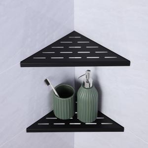 Xiarnotogi Recessed Corner Shower Shelf, 10" SUS304 Stainless Steel, Heavy Duty Shower Shelf, Grout in Bathroom Shelves for Tile Walls (2 Pack, Rectangle Matte Black)