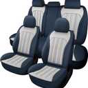 Car Seat Cover, Seat Covers for Cars, Luxury Faux Leather Waterproof Seat Covers, Car Seat Protector Accessories Universal Fit Most Vehicles BlueWhite Full Set