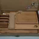 Astercook Deep-Carbonized Bamboo Cutting Boards for Kitchen with Wood Storage Stand, Reversible Charcuterie & Chopping Boards with Juice Grooves and Easy-Grip Handles, Knife-Friendly, Kitchen Gift