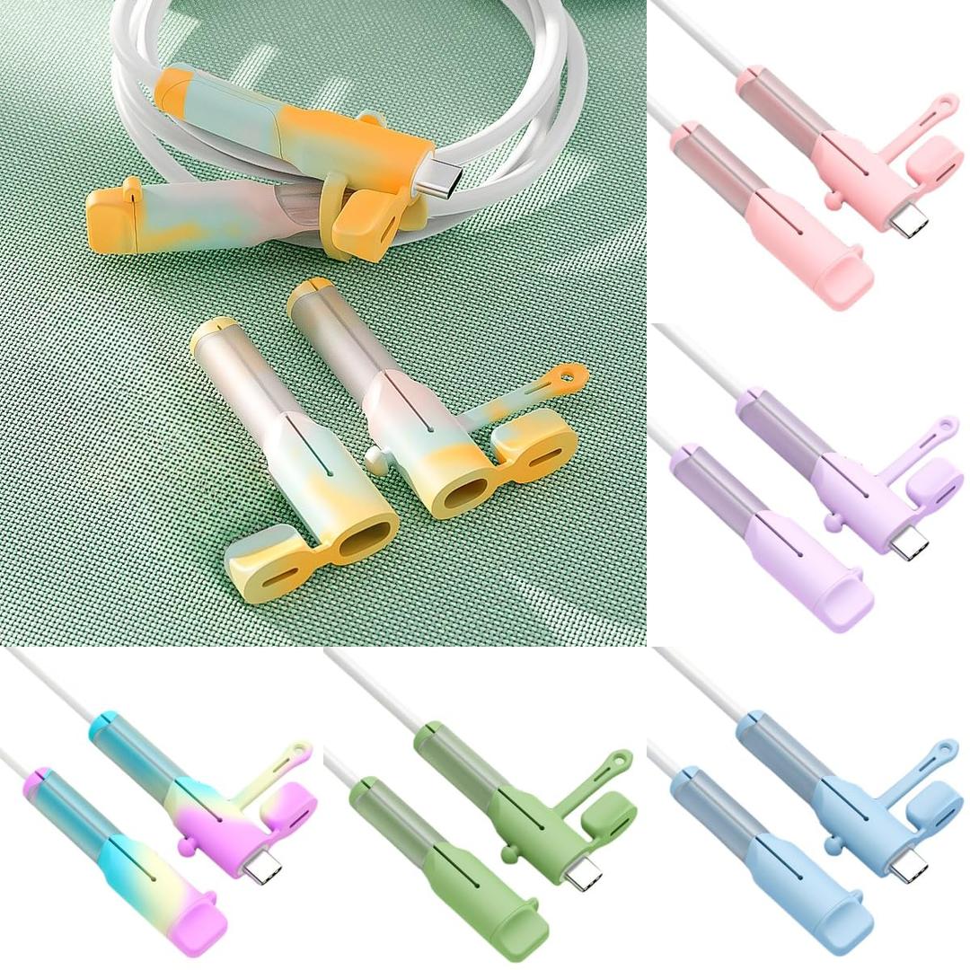 Charger Cable Protector 6 Sets (12pcs) Compatible with iPhone Charging Cable - Silicone Non-Slip Cord Savers, 3-in-1 Dustproof+Organizer+Protection, 6 Colors Lightning Wire Cover for Home & Gift