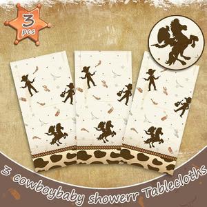 Haimimall Cowboy Baby Shower Tablecloths Western Party Decoration Plastic Disposable Rectangle Table Cover for Boy Baby Shower Cowboy Theme Birthday Party Supplies,54 * 108Inch (3 Pack)