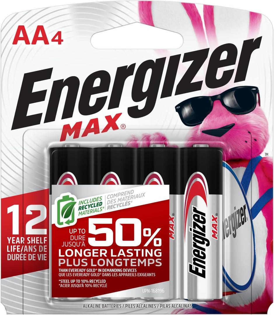Energizer AA Batteries, MAX Double AA Battery Alkaline, 4 Count