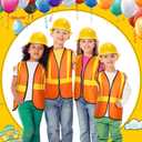 Hillban 48 Pcs Kids Construction Worker Costumes Includes 24 Pcs Construction Vests and Hats for Kids Birthday Party Halloween Worker Costume Cosplay Favor Decoration (Orange)