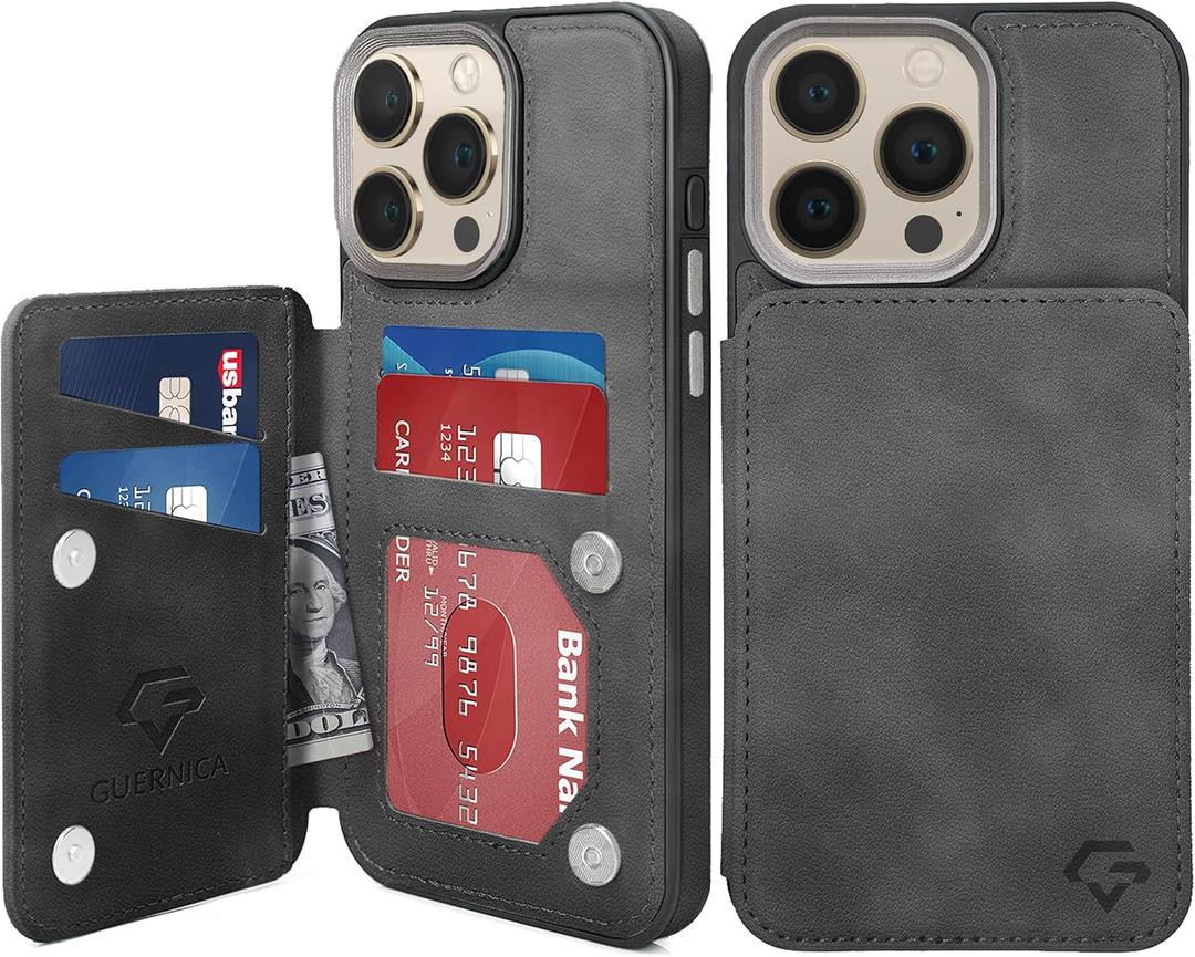 GUERNICA for iPhone 15 Pro Max Wallet Case with RFID Blocking Card Holder for Women Men, Kickstand Shockproof Phone Case for iPhone 15 Pro Max(6.7"),Light Black