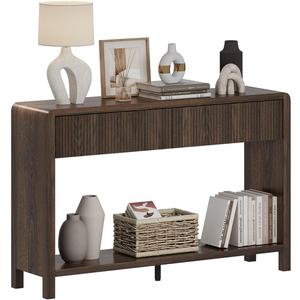 FATORRI Console Sofa Table with 2 Drawers, Wood Couch Table Behind Sofa, Farmhouse Entryway Tables for Hallway Storage (47.2 inch, Dark Walnut)
