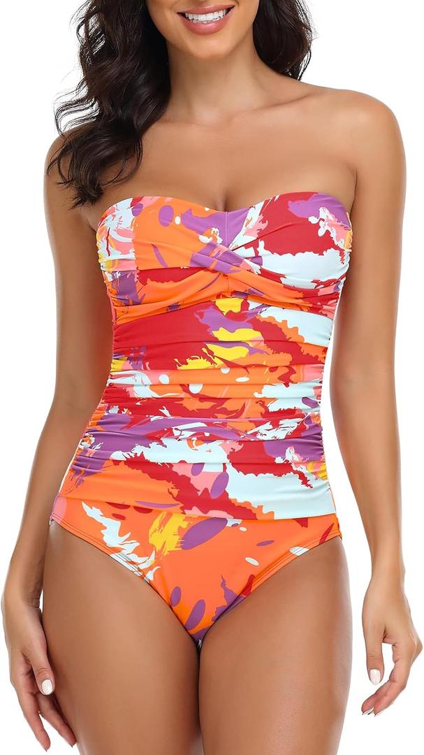 RELLECIGA Women's Strapless One Piece Swimsuit Size L