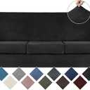 WEERRW 4 Pieces Velvet High Stretch Couch Covers for 3 Cushion Couch Sofa Slipcovers, Washable Furniture Protector with Non Slip Elastic Bottom, Feature Soft and Thick Plush Fabric, Black, Large