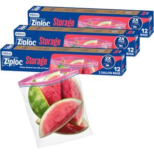 Ziploc 2 Gallon Food Storage Bags, Grip 'n Seal Technology for Easier Grip, Open, and Close, 36 Bags Total