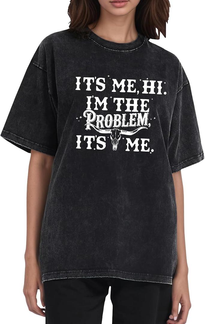 RUSASKO Womens It's Me Hi I'm The Problem It's Me Novelty Print T Shirts, Large