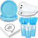 Yungyan 144 Pcs/24 Set Halloween Paper Plates and Napkins Boo Ghost Plates Blue Cups with Forks and Knife Halloween Party Tableware Set for Spooky Birthday Party Decoration Boo Baby Shower