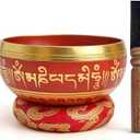 Tibetan Singing Bowl Set Brass - Master Healing Grade - Authentic Handcrafted Sound Bowl by Himalayan Bazaar (Red)