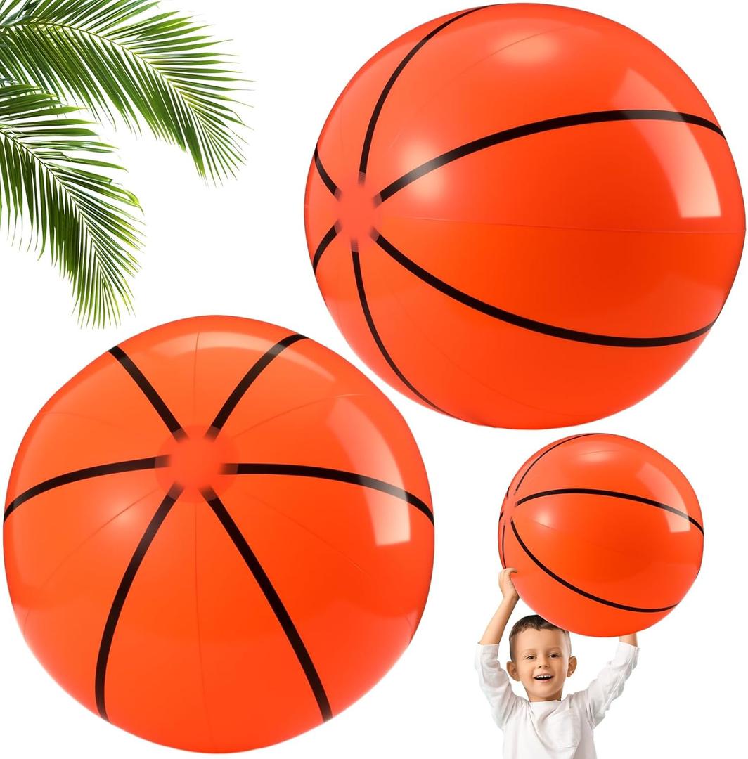 2 Pack 20 Inch Inflatable Basketball, Large Basketball Beach Ball for Pool, Bouncing Sports Ball for Summer Beach Game Birthday Party Decorations