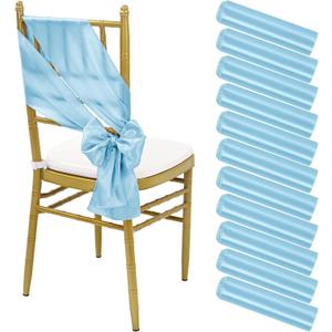 60 PCS Satin Chairs Sashes Baby Blue Shiny Chair Ribbon Ties Back Bows Designed Sashes Universal Chair Cover for Wedding Reception Gathering Birthday Party Banquet Restaurant Chairs Decor (7x78inch)