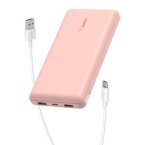 Belkin Portable Charger, USB-C Power Bank 10000 mAh w/ 1xUSB-C & 2xUSB-A Ports, 15W w/ Type-C to Type-A Cable - iPhone 17, Samsung Galaxy S25, Google Pixel 10, Nintendo Switch 2, etc. - Rose Gold