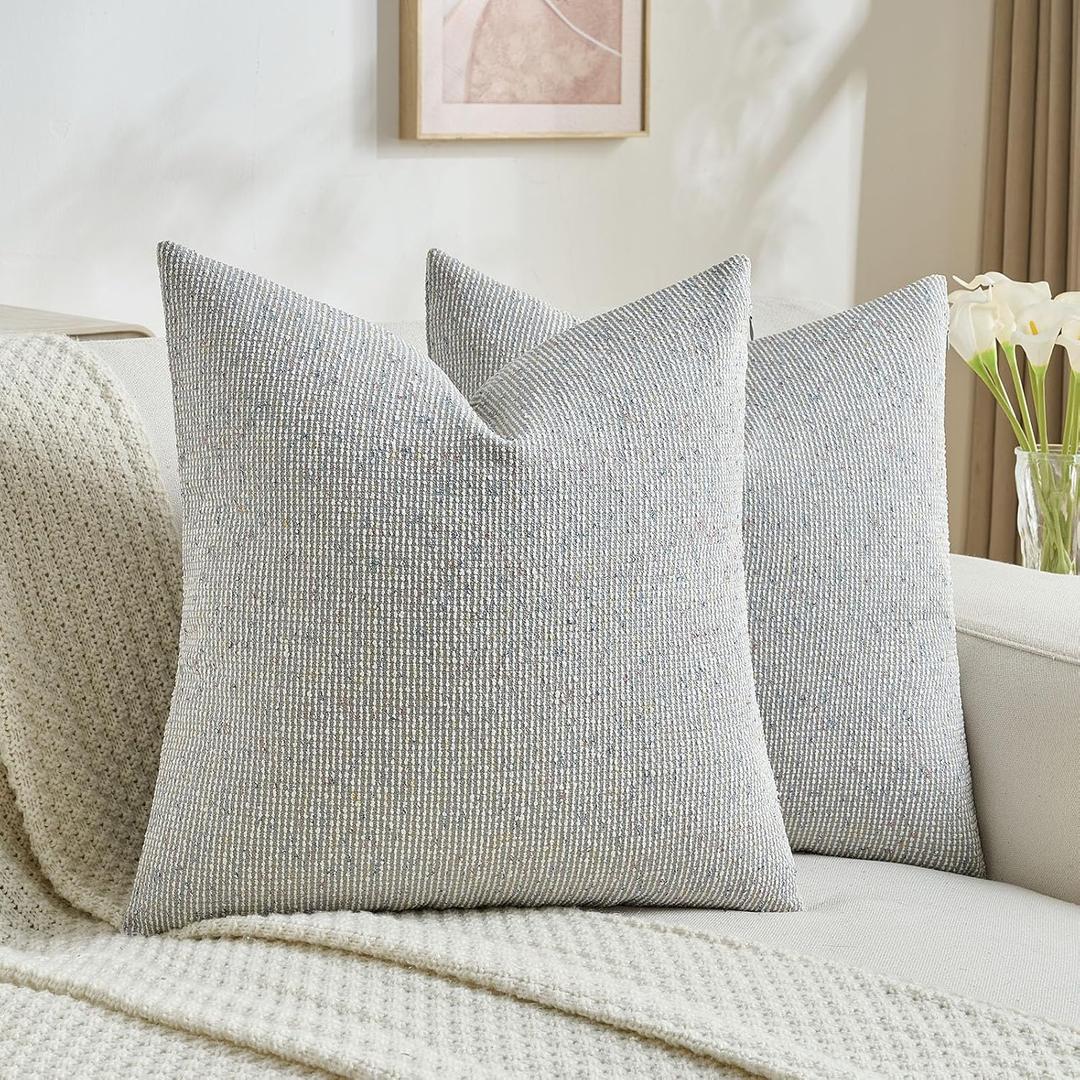FUTEI Grey Decorative Throw Pillow Covers 18x18 Inch Set of 2,Soft Cozy Chenille Colorful Granular Textured Cushion Case,Modern Home Decor for Couch Bed Living Room