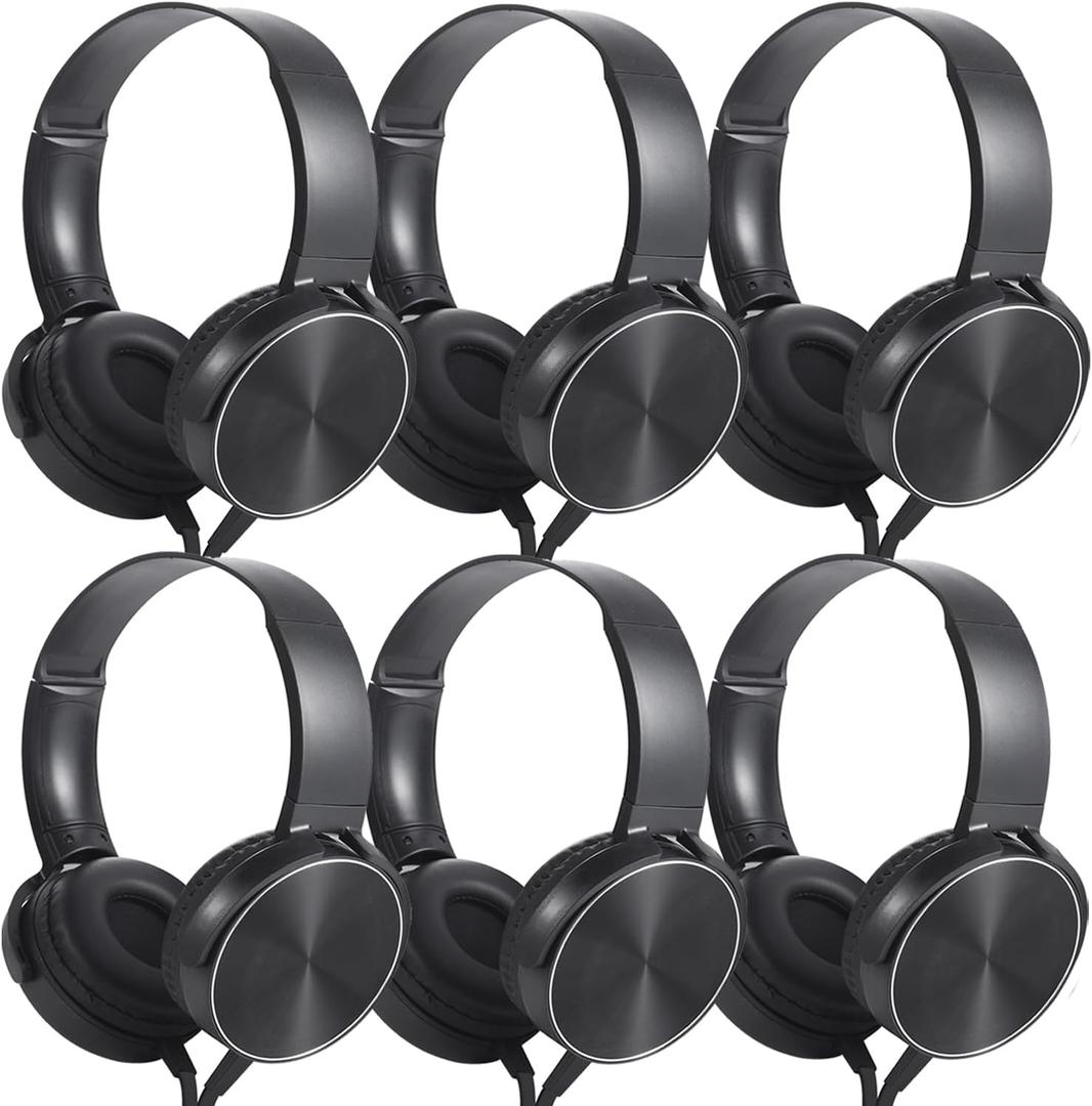 Kids Headphones Bulk 6 Pack for School Classroom Student, Wholesale Wired Durable Earphones Class Set for Children Toddler Teens Boys Girls and Adult (HY450, 6 Black)