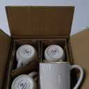 famiware Tempus Coffee Mugs Set of 4, 14 oz Cup Set, Stoneware Mugs with Handle for Coffee, Tea, Cocoa, Milk, Cappuccino, Microwave Safe - Antique White