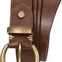 JASGOOD Women Leather Belt for Jeans Pants Vintage PU Leather Belt Solid Brass Circle Buckle for Ladies (Fit Waist Size 26''-30'', Coffee)