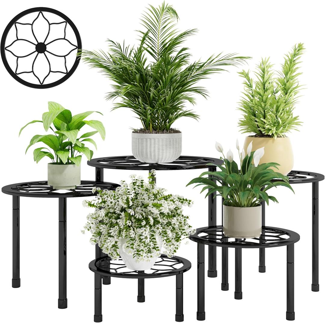 NUZZERO Metal Plant Stand Indoor Outdoor,Indoor Plant Stands for patio rust proof,Heavy Duty Flower Pot Stands for Multiple Plant,Black Potted Plant Holder for Garden Home (5 Pack Black)