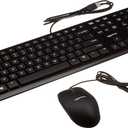 Amazon Basics Wired USB Computer Keyboard and Mouse Bundle, Full-Sized, QWERTY Layout, Responsive Keys for Comfortable Typing with Volume Control, Black