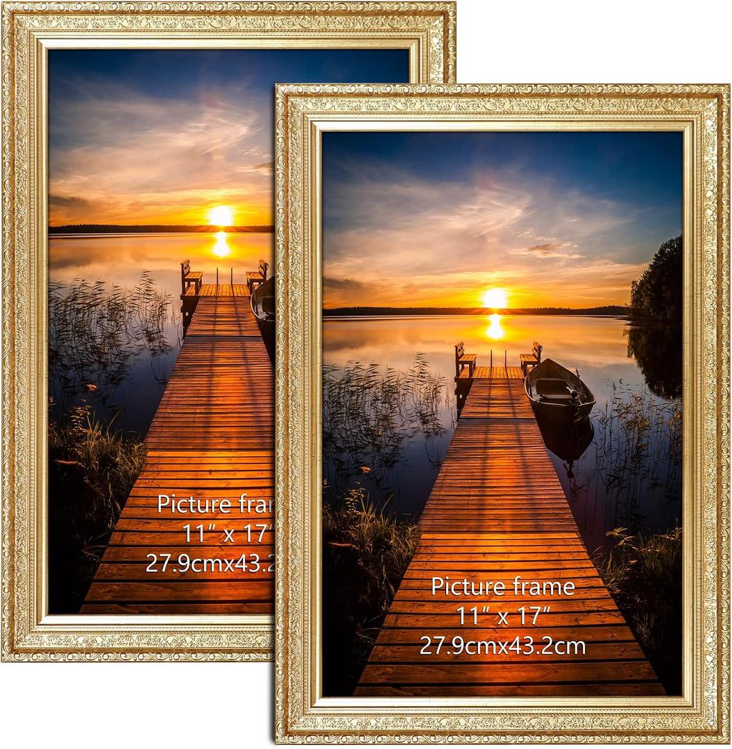 Edenseelake 11x17 Picture Frames Set of 2, Vintage Gold 11 x 17 Poster Frame for Wall Hanging Vertical and Horizontal